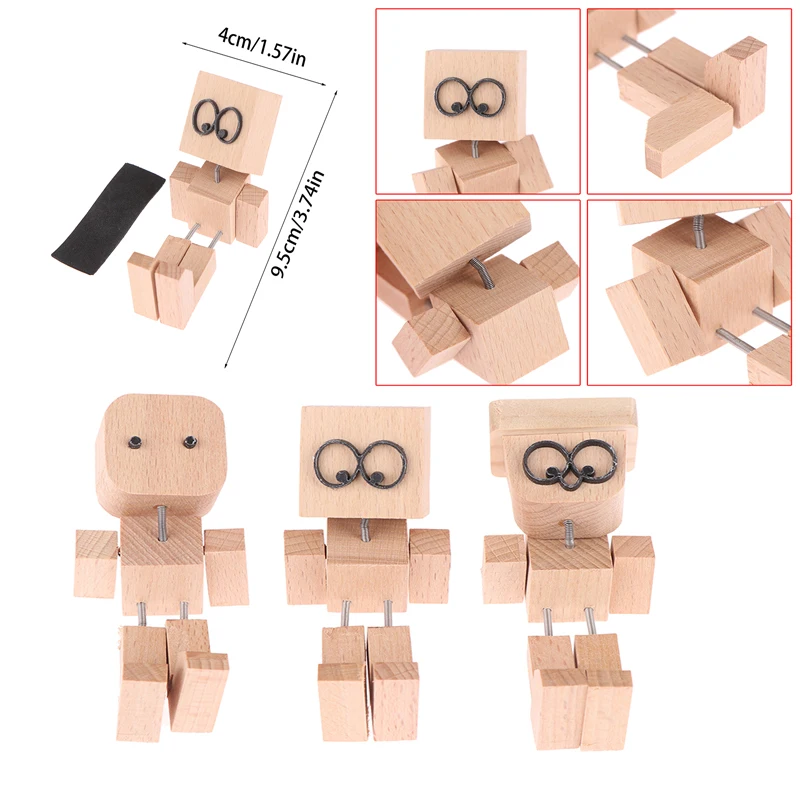 

1PC Shaking Wooden Man Figurine Car Decoration Small Ornaments Leg-swinging Robot Figurine Cute Wood Man Car Good Creative Gifts