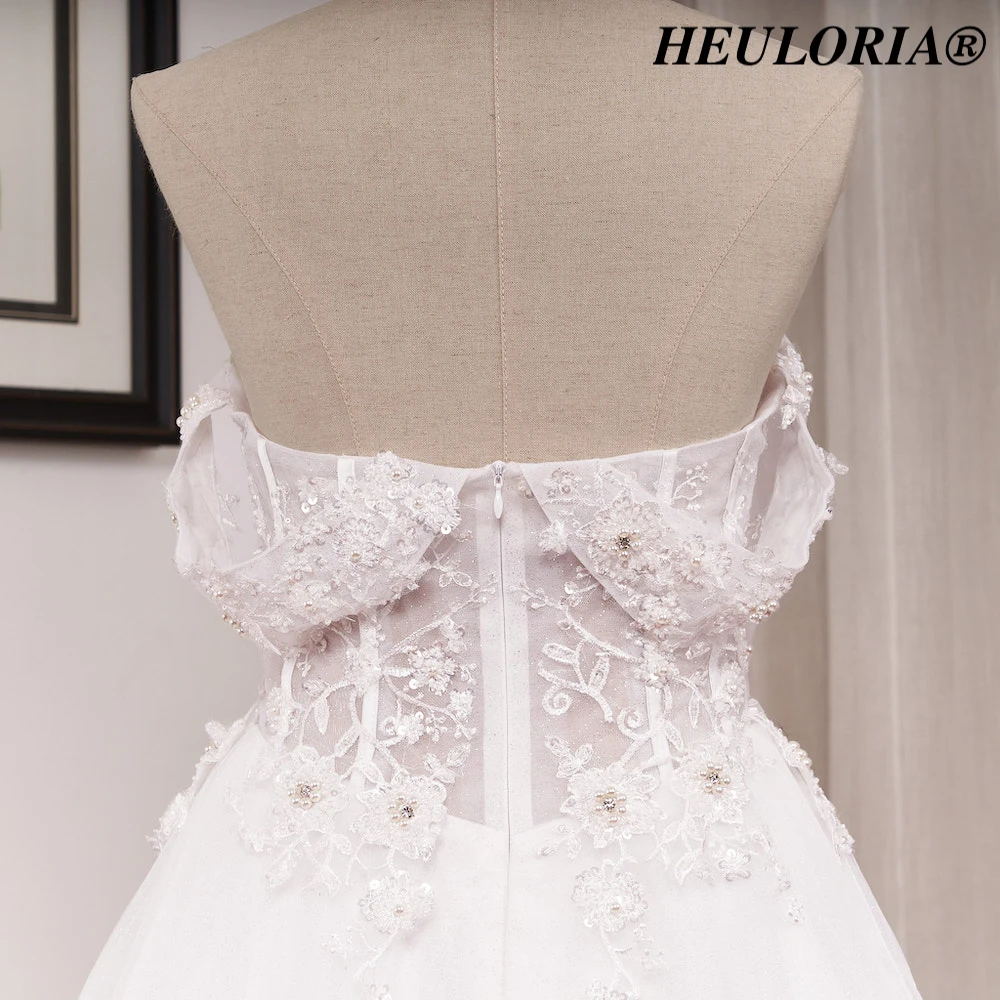 HEULORIA elegant A line wedding dress off shoulder lace beading bride dress with long train bridal gown Robe De Mariee