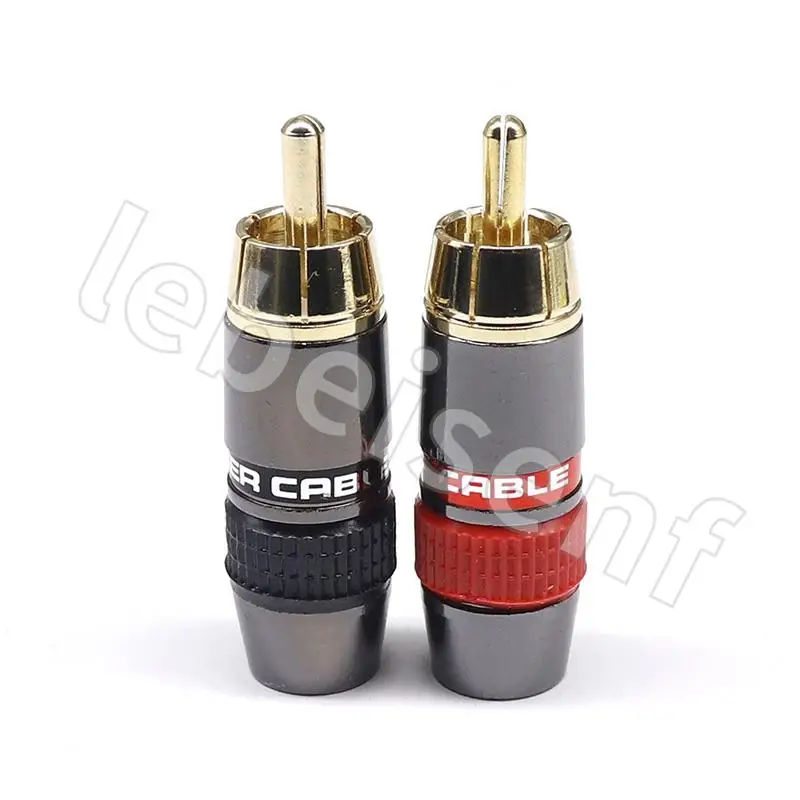 4pcs/2pairs monster Copper gold-plated RCA male plug Lotus solder plug audio and video extension socket RCA wiring male