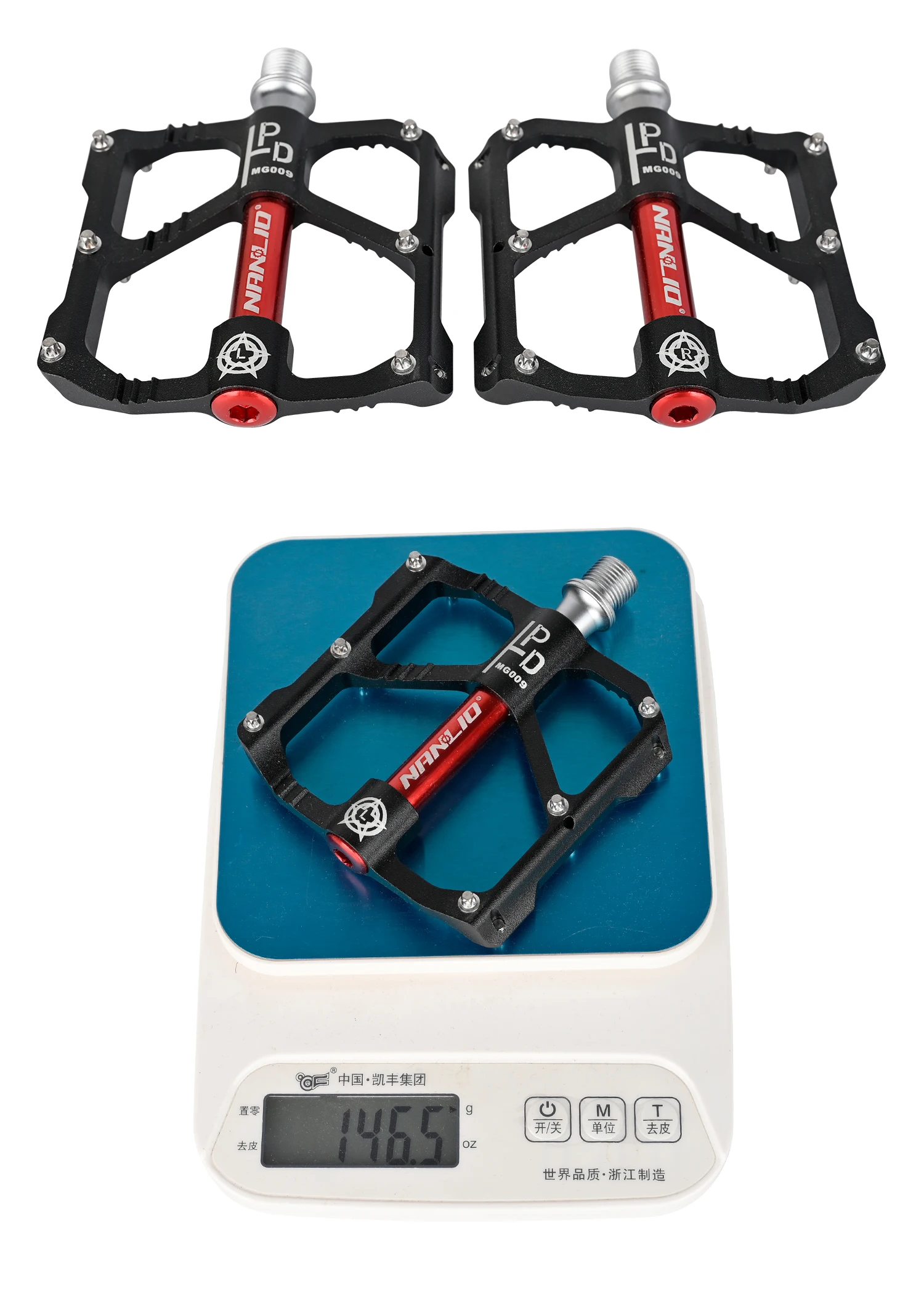 Nanlio Mountainbike Pedale, Cross Country, Trail, 6 abgedichtete Lager, breite Plattform, 2 Reflektoren, 18 Anti-Rutsch-Stifte, 290g Paar – Detail 19