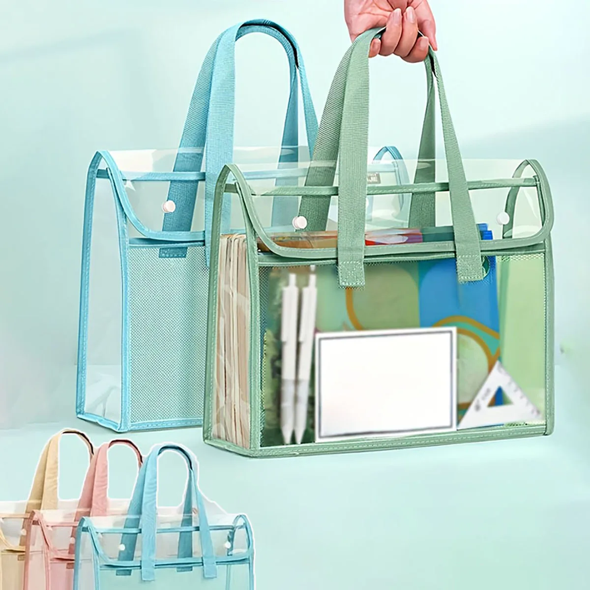 PVC Material Transparent Exam Bag Large Capacity Waterproof Handheld Study Elementary School Subject Test Paper Storage Pouch