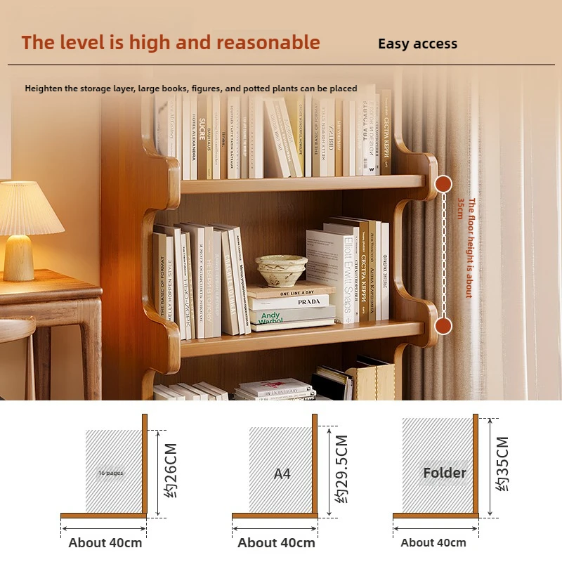 Bamboo Multi-Tier Bookshelf Storage Rack Divided Floor Bookcase Large Capacity Storage Cabinet Stable Bay Window Shelf