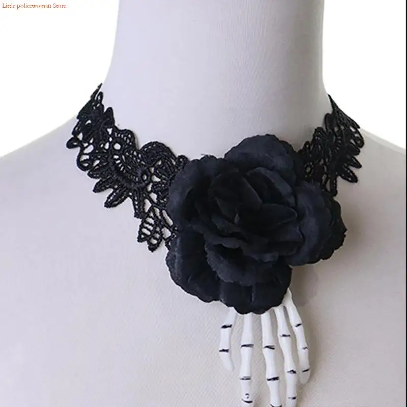 F92D Fashion Neck Chiker and Skull Headband Comfort Teste Arificial Flowers costumi Halloween Ornament