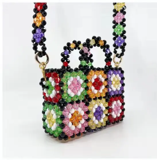 bead bag floral designer brand Acrylic crystal clear pearl beaded box tote bag women party bucket handbag spring summer 2022 new