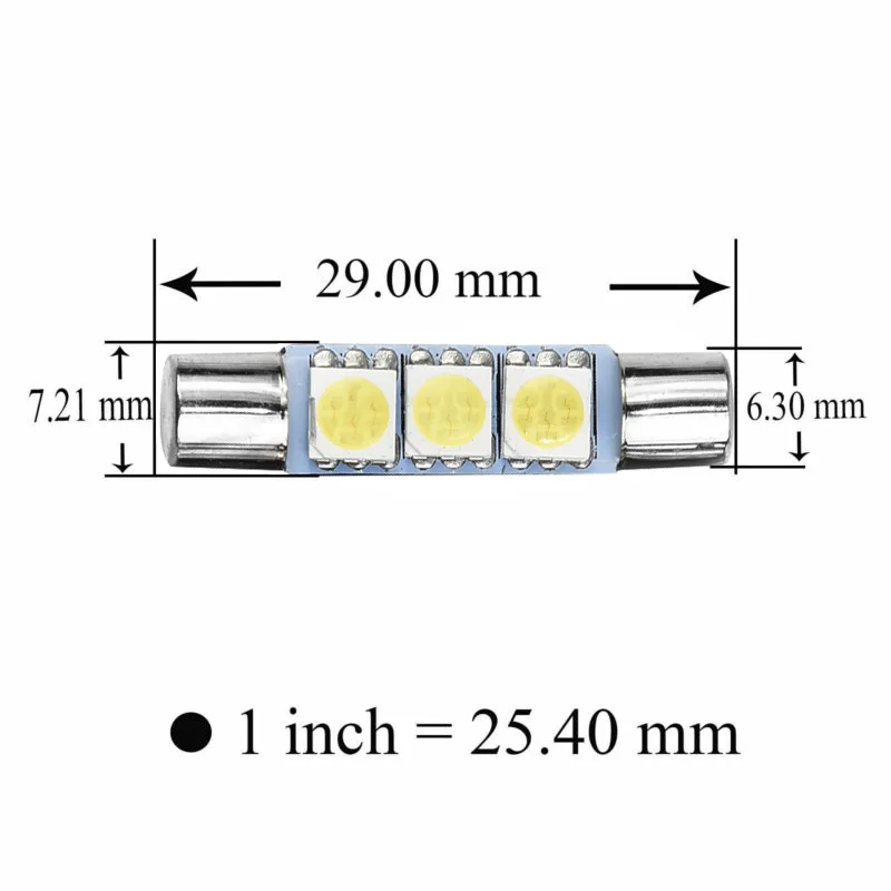 6pcs Xenon White LED Bulbs 3SMD LED Bulb Sun Visor Makeup Mirror Fuse Light F30-WHP 6614F 6615F 6614 27/28/29/30/31mm