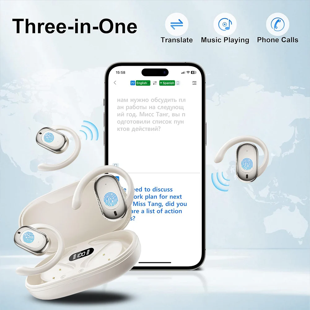 Bluetooth 対応 TWS AI 翻訳イヤホン 144 言語 3-in-1 リアルタイム翻訳ヘッドフォン (専門家向け)