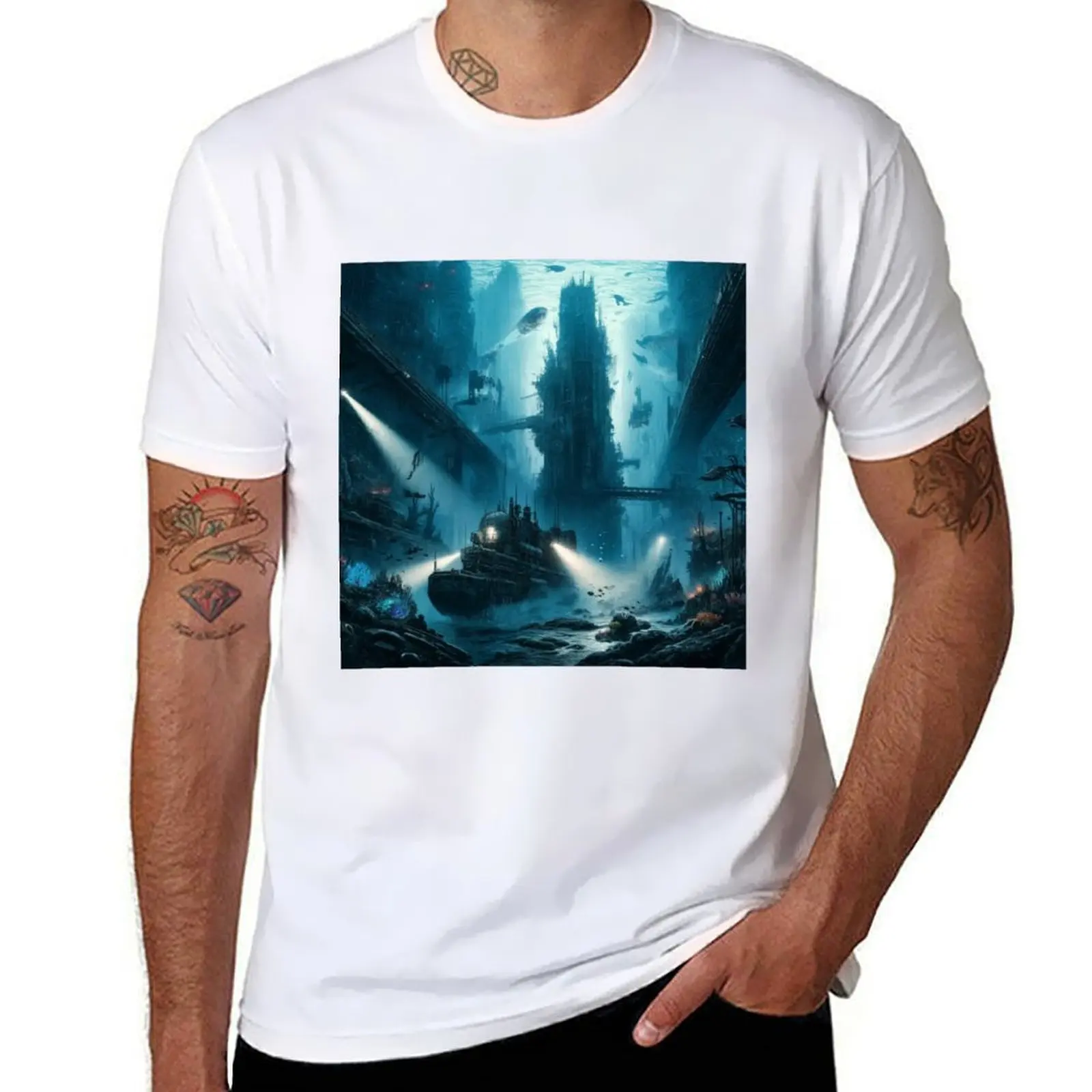 

Exploration of A Post Apocalyptical Underwater Cityscape T-Shirt man t shirts for men t shirts for man graphic tees T-Shirt