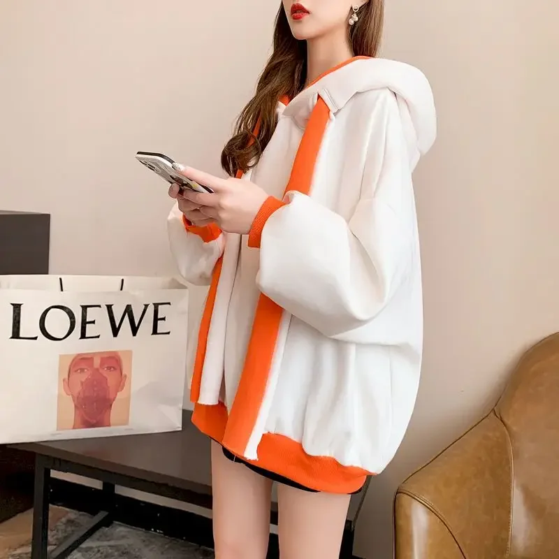 Modne koreańskie polarowe grube bluzy z kapturem damskie jesień/zima luźne duże rozmiary kurtka z kapturem odzież damska codzienna kurtka 2025