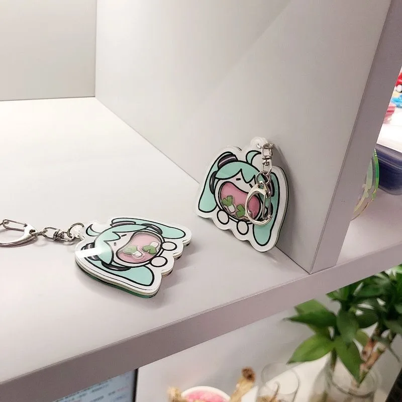 2026 New Hatsune Miku Acrylic Shaker Keychain, Cute Ins Cartoon Bag Pendant Minimalist Backpack Hanging Chain with Hole view 3