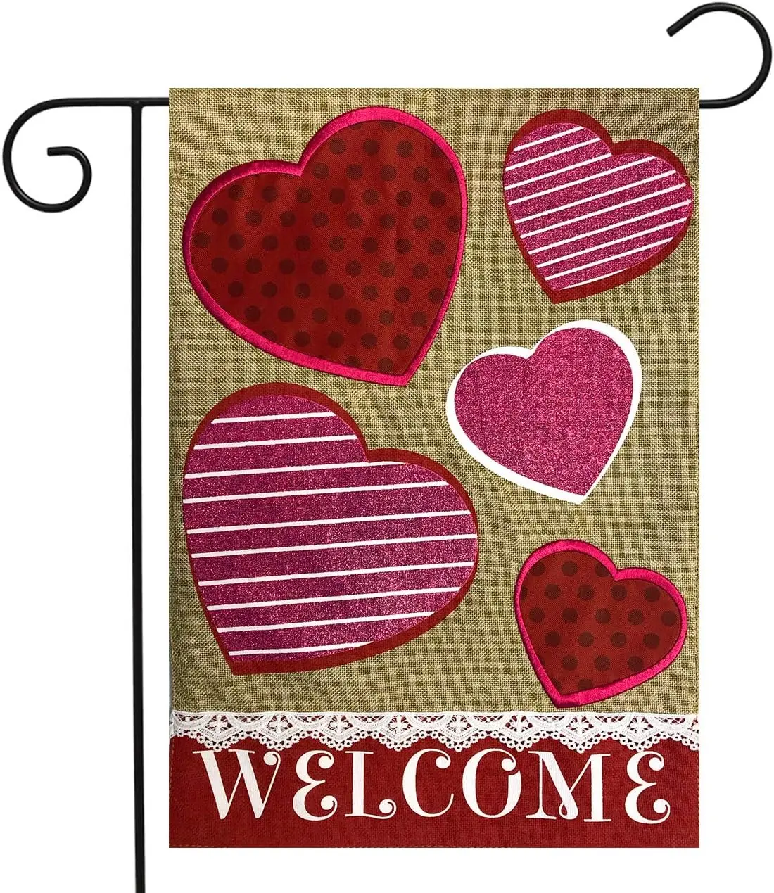 Briarwood Lane Valentines Garden Flags for Outside 12x18 Double Sided for Outdoor Hearts Valentines Day Burlap Garden Flag for V