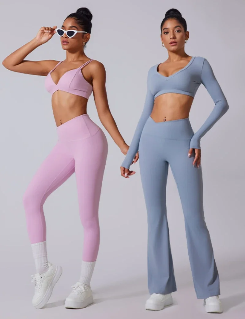 

New Autumn Yoga Suit Set Sport Bra, Top with Pants - Fleece lined, Tight, High-waisted for Shaping, Yoga, Pilates and Sports