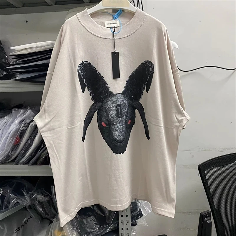 Vintage Arnodefrance Goat Head ADF Short Sleeve Men Women Best Quality Loose Washed T-shirts