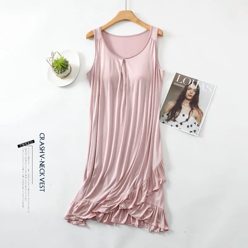 New Soft Modal Mulheres Nightdress Sem Mangas Verão Camisolas Senhoras Sleepshirts Home Wear Roupas Curto Pliado Vestido De Dormir