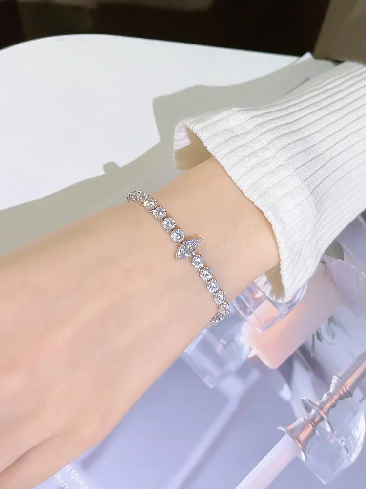 Fashion Luxury 925 Silver Horse Eye Versatile Bracelet Set with High Carbon Diamond Elegant Style Engagement Jewelry