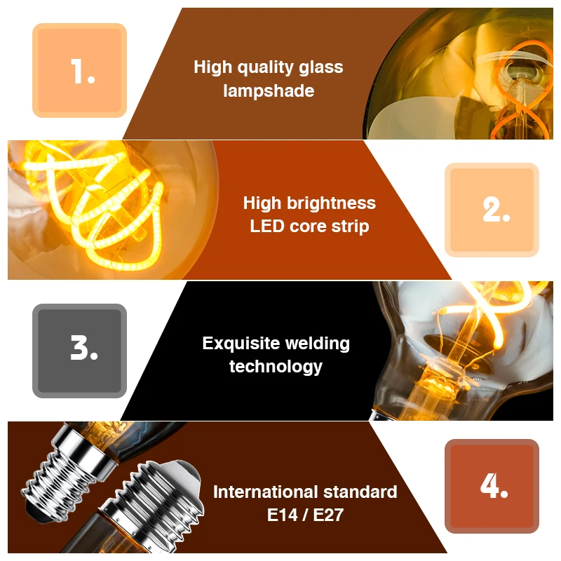 الرجعية اديسون LED دوامة خيوط لمبة ، خمر ضوء شمعة ، الزجاج لمبة ، E27 ، E14 ، 220 فولت ، 4 واط ، A60 ، C35 ، ST64 ، T225 ، G45 ، G80 ، G95 ، G125