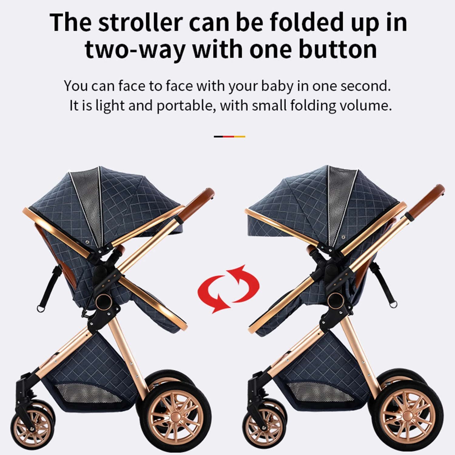 Baby Stroller 3 in 1 Portable Travel Baby Carriage Folding Prams High Landscape Aluminum Frame Car for Newborn Baby