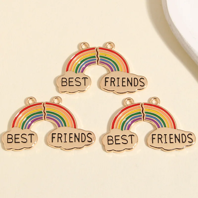 5sets(10pcs) Gold Color 37x23mm Cute Enamel Rainbow Jigsaw Puzzle Charms Best Friends Pendant For DIY Jewelry Making Accessories