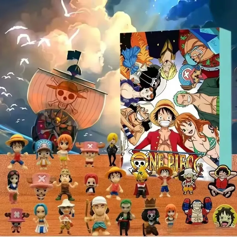 원피스 Luffy 24 일 크리스마스 할로윈 선물 상자 카운트 다운 서프라이즈 출현 달력 상자 PVC 장식 장난감 어린이 선물 용품
