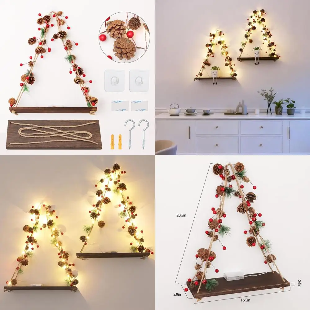 

Floating Shelves with LED Lights, No-Drill Wall Mount, Wooden Plant Holders, Bohemian Style Decor, Ideal for Bedroom Art Display