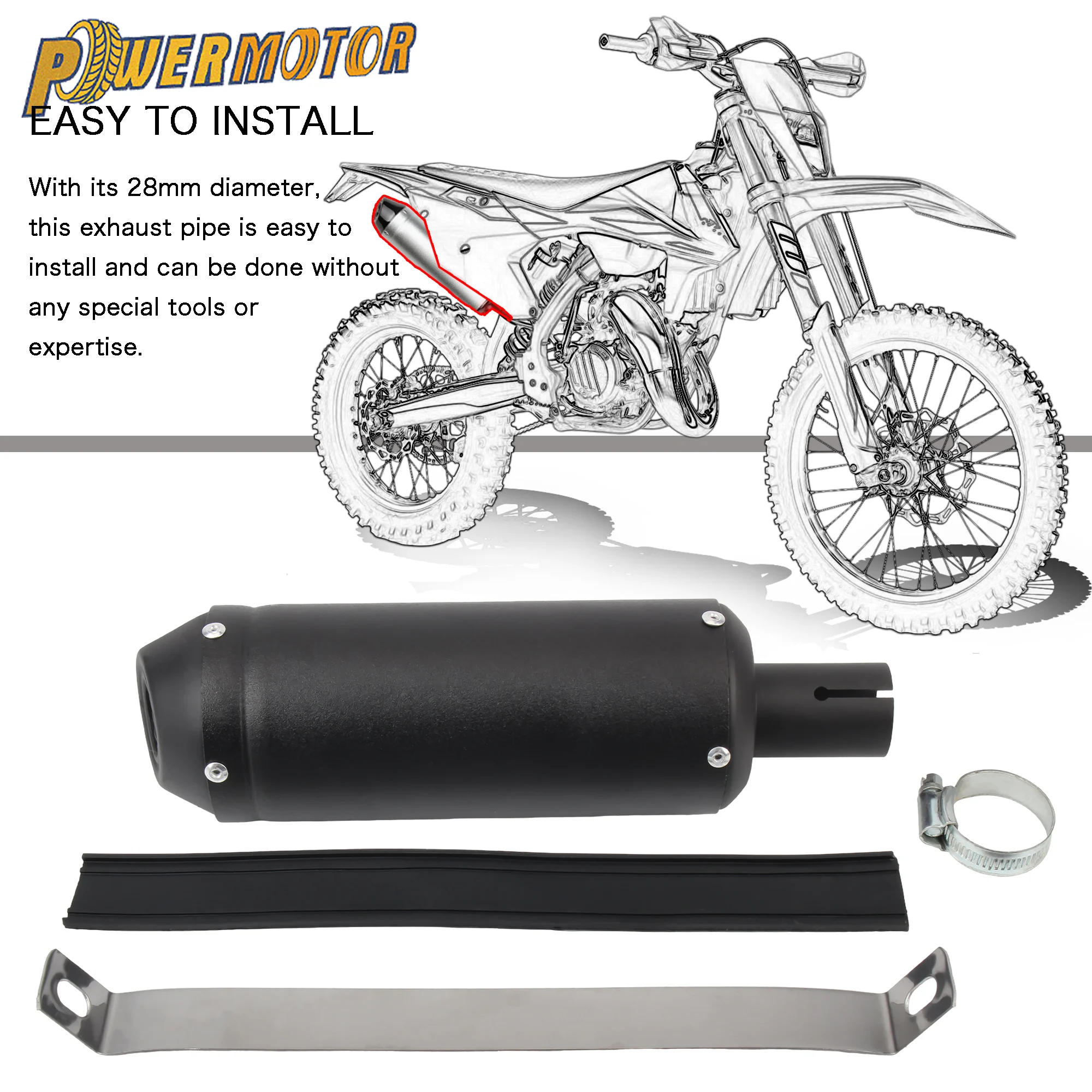 

28mm Motorcycle Exhaust Pipe Muffler Tip Pipe for 125cc 150cc 160cc ATV Quad Motocross Scooter Universal Modified Accessories