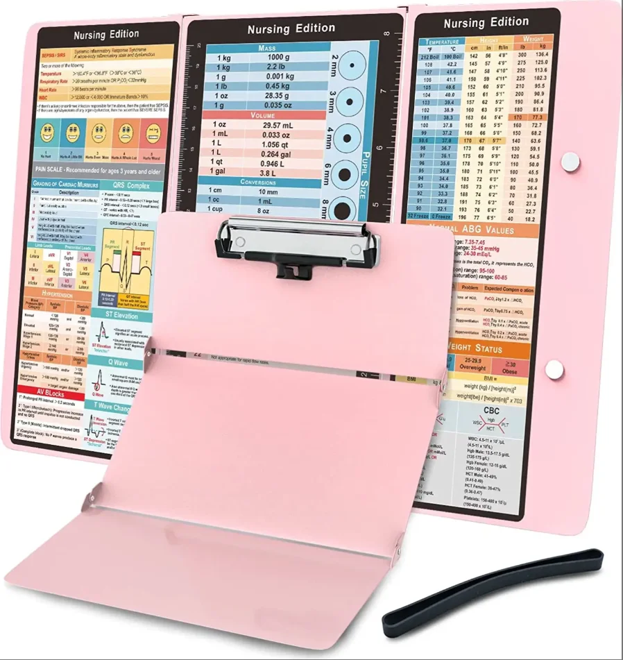 Nursing Clipboard With Nursing and Medical Edition Cheat Sheets 3 Layers Aluminum Foldable Nurse Clip Boards Notepad for Student