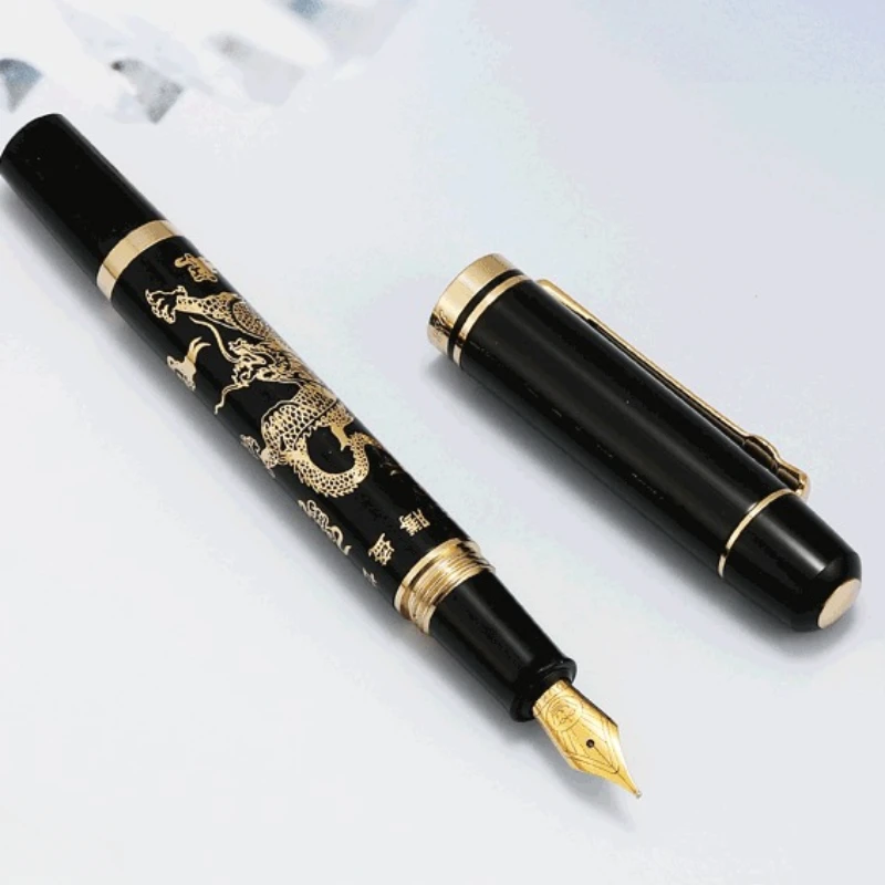 

NewDuke Dragon Gold Fountain Pen 0.5mm/ 1.0mm Bent Gel Pen with Converter Checker Elegant Luxury Stationery Pens for Writing Gi