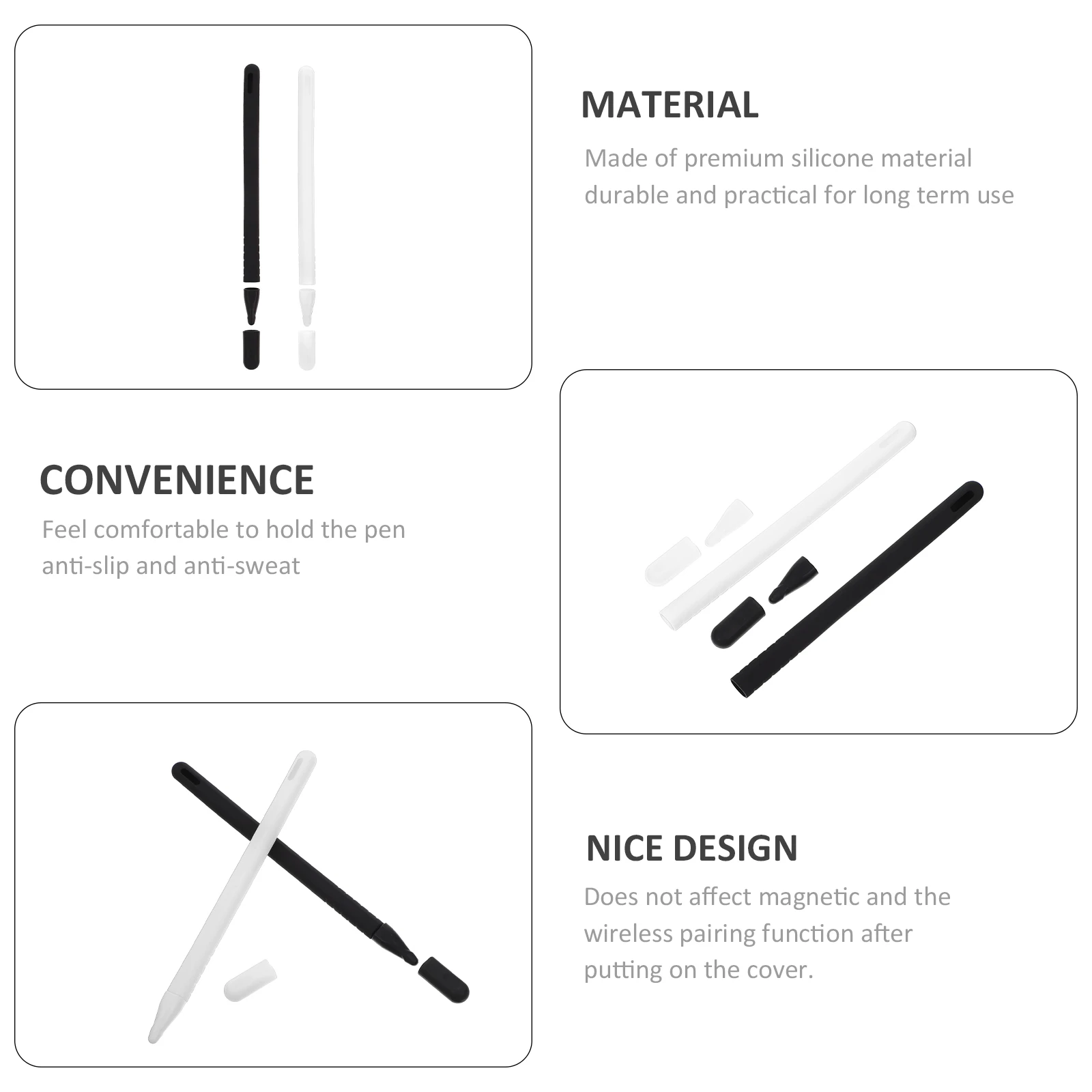 

2 Sets Silicone Pen Sleeve For Stylus Pencil 2 Cover Protector Durable Scratch Proof Pocket Storage Replacement Pencil Sleeve