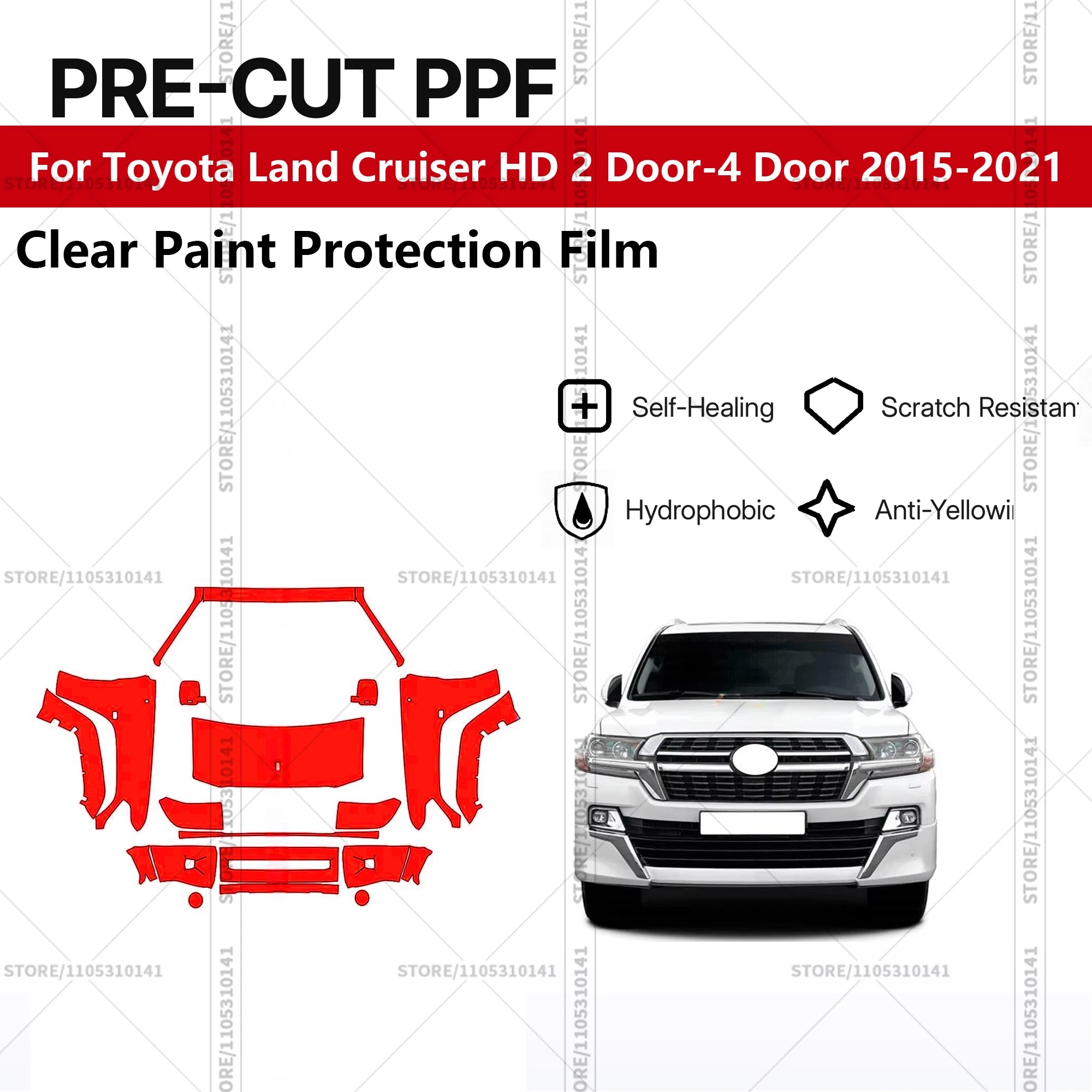 

For Toyota Land Cruiser HD 2 Door-4 Door 2015-2021 Pre-Cut Paint Protection Film PPF Transparent Car Film Automotive PPF