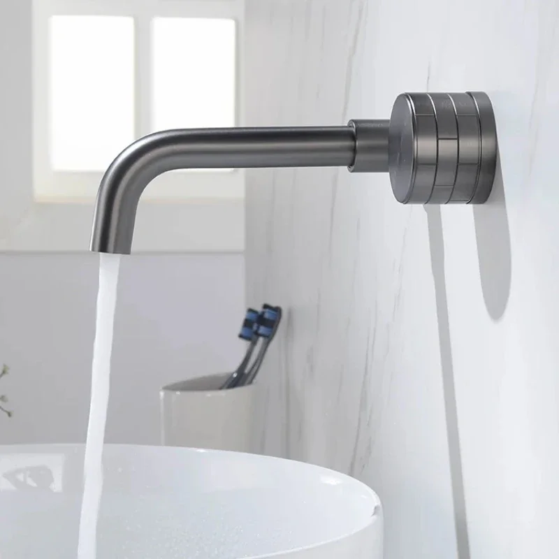 Brushed Gold Wall-Mounted Bathroom Faucet Single Handle Basin Mixer Tap for Hot and Cold Water Stylish Sink Fixture