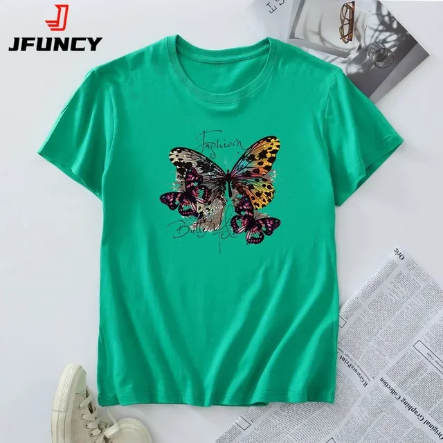 Plus Size Short Sleeve Tee 100% Bawełna Summer Women Tops 2024 Woman Graphic T Shirts Female Tshirt Fashion Women's T-shirt