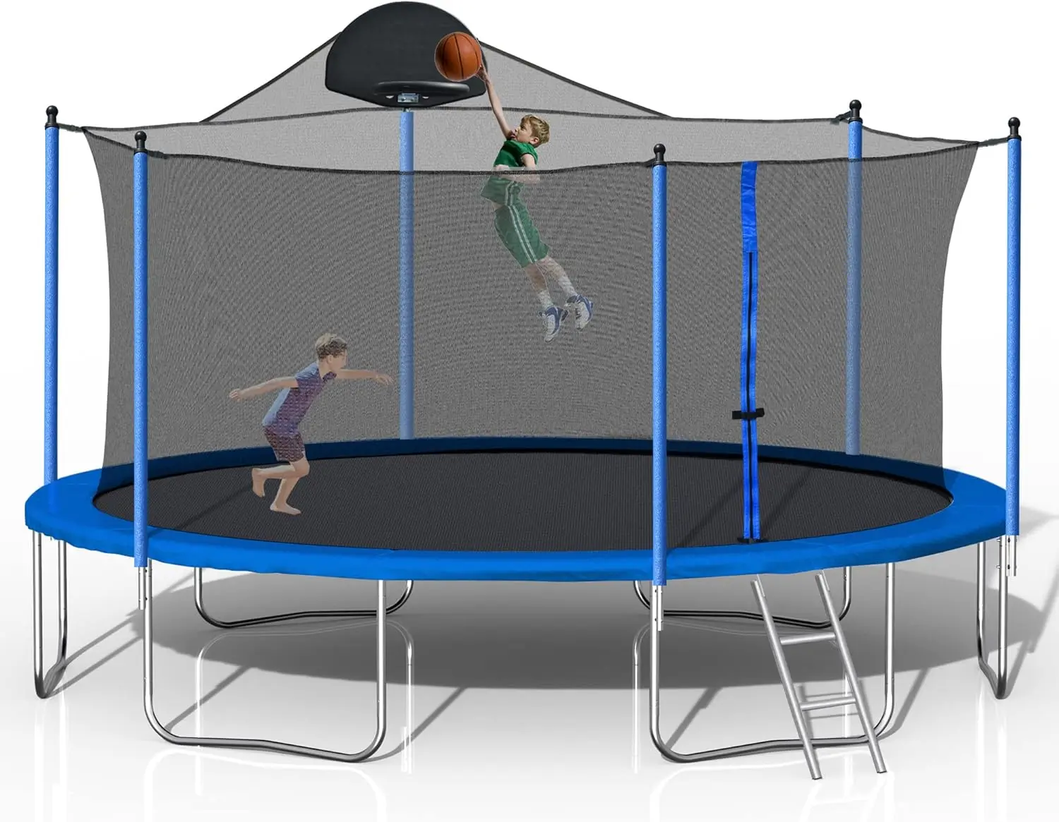 1000 LBS 14FT Outdoor Trampoline with Basketball Hoop & Safety Enclosure Net -ASTM Approved, Backyard Trampoline, Recreational