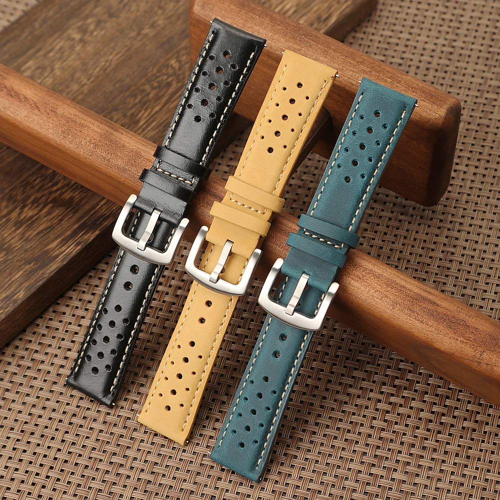 18mm 19mm 20mm 22mm Vintage Genuine Leather Watch Strap Men Women Cowhide WatchBand Breathable Bracelet Sport Wristbelt