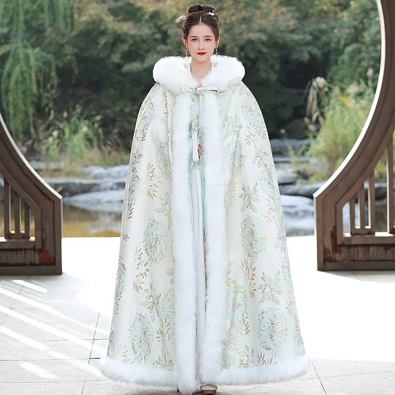 Hanfu 고대 스타일 망토 및 망토, 긴 파일, 두꺼운 겨울