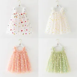 Summer New Flower Embroidered Casual Dress Baby Sweet Daisy Mesh Puffy Slip Dress Toddler Kid Fashion Princess Dress 12M-8T