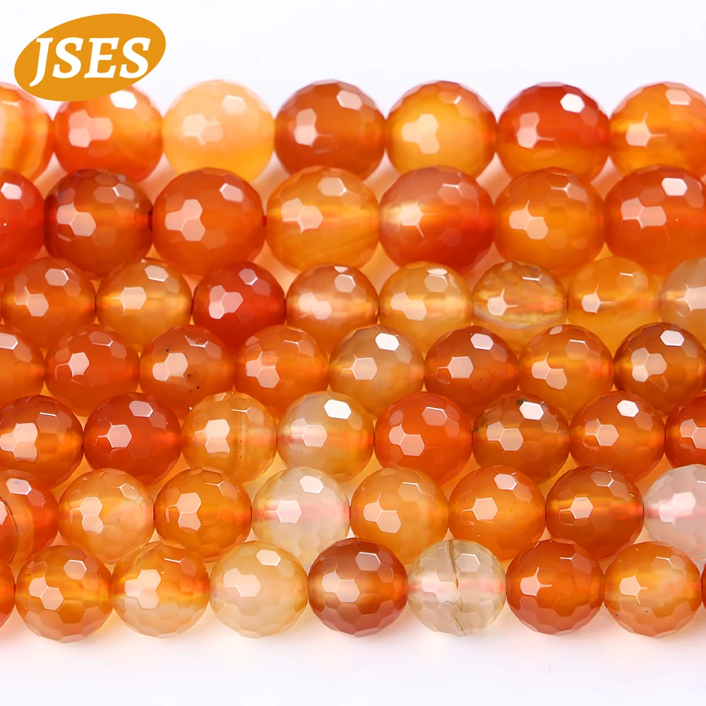 AA Natural Red Carnelian Faceted Round Stone Beads 4/6/8/10mm Spacer Loose Agate Beads for Jewelry Making DIY Bracelet Necklace