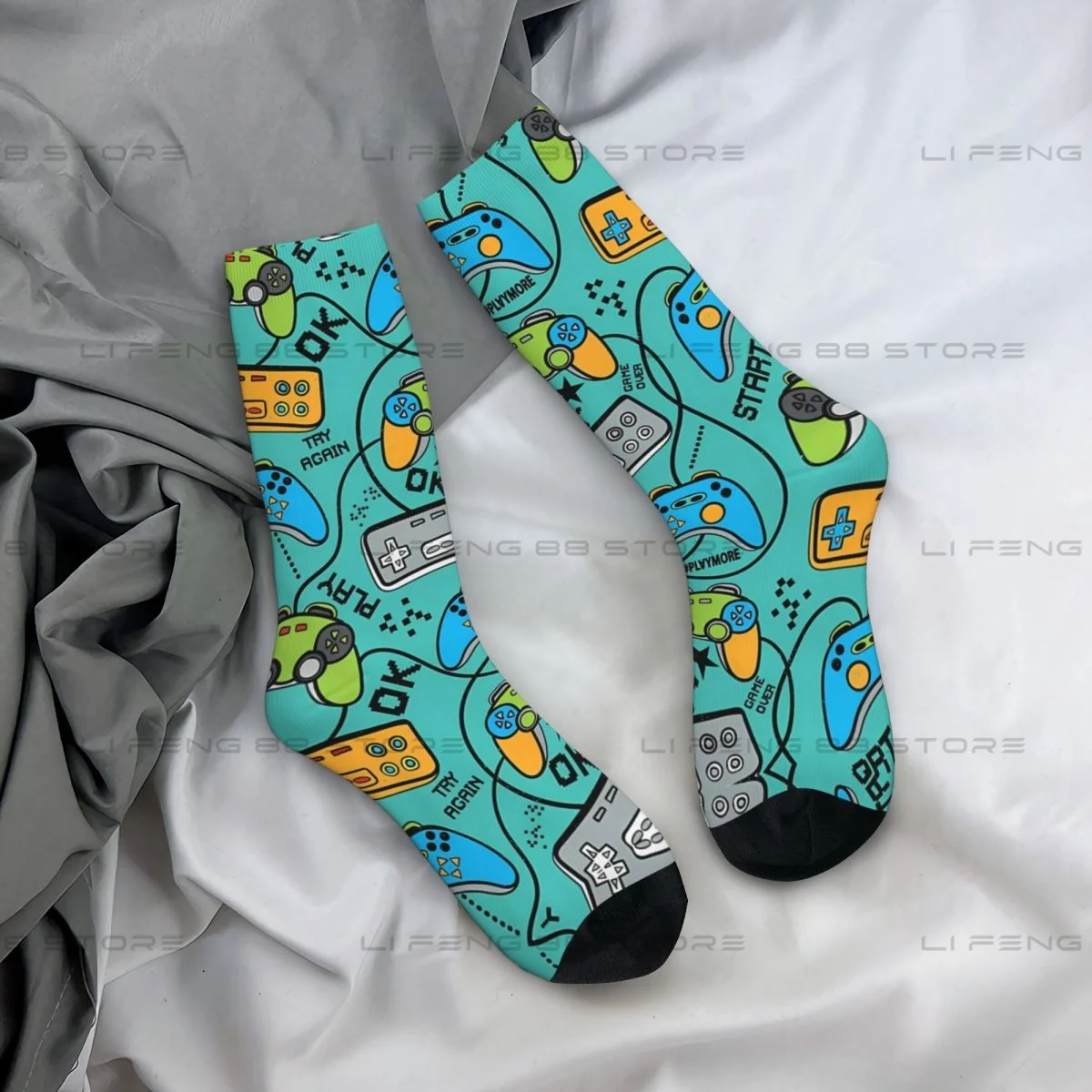 Pattern With Gamepads Old School Game Unisex Winter Socks Hip Hop Happy Socks Street Style Crazy Sock