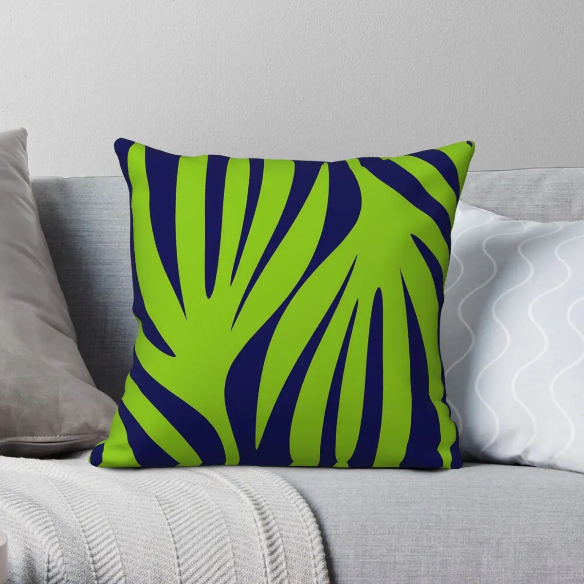 

Maldives Leaves Lime Green Navy Square Pillowcase Polyester Linen Velvet Printed Zip Decorative Pillow Case Room Cushion Cover