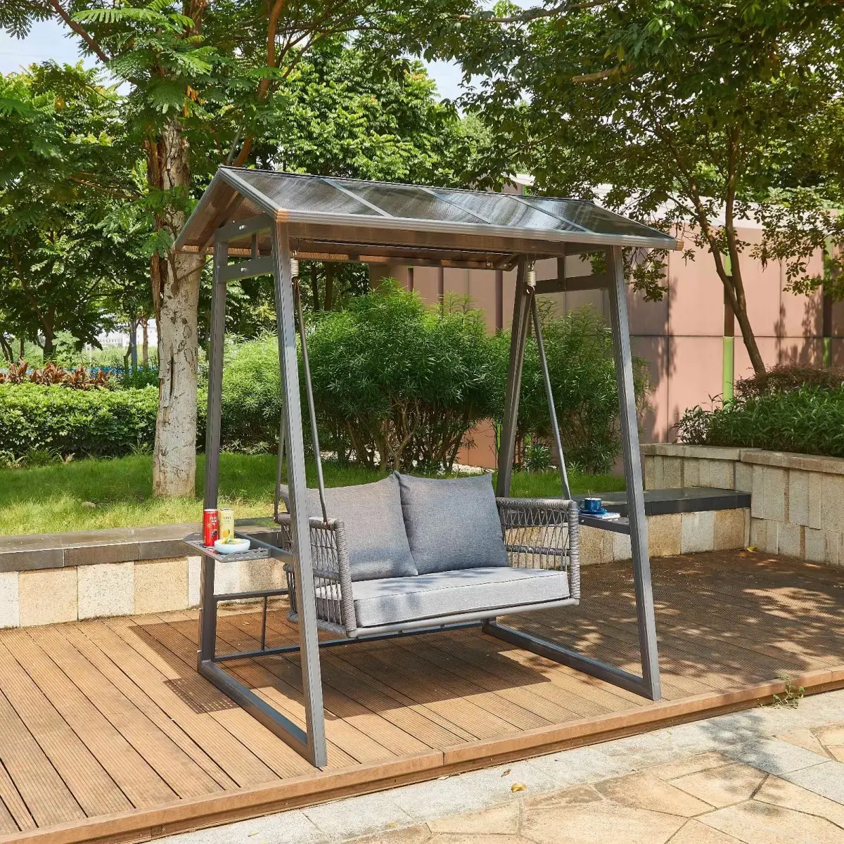 Swings Garden Swing Set Beach Solar Energy Metal Courtyard Balcony Patio Wrought Cast Aluminium 3 Seater Swing Chair