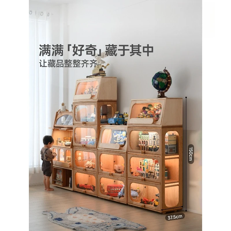 Solid wood bookcase figure building block model storage transparent collection cabinet