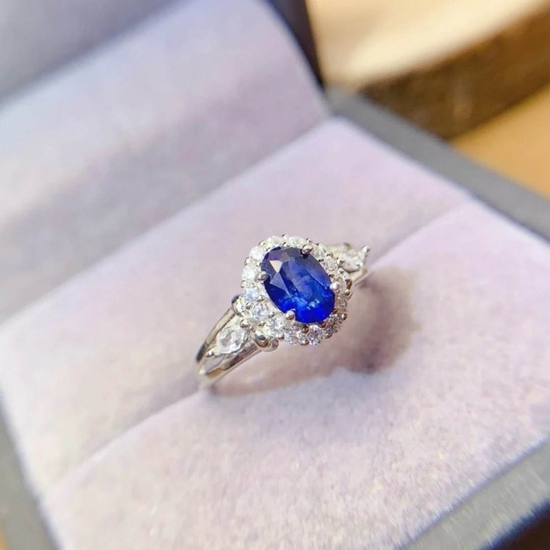

KJJEAXCMY Natural Sapphire Ring S925 Silver Inlaid Simple Women's High-End Jewelry The crystal is clean and has beautiful color