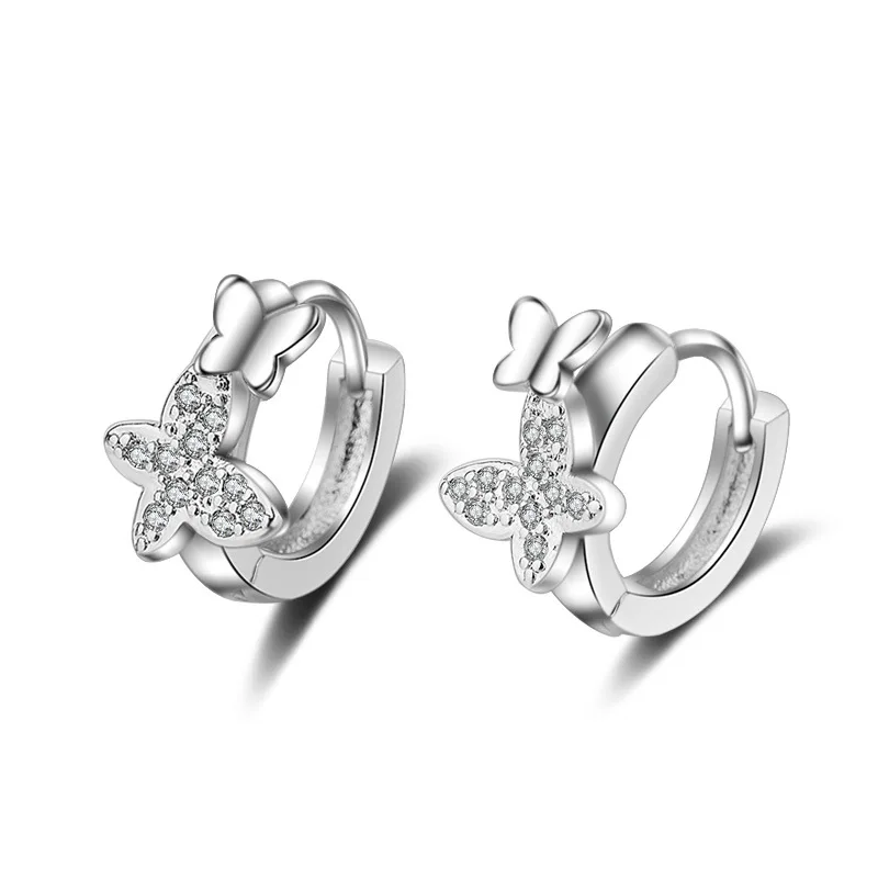 

New Fashion Lovely Animal Design Hoop Earrings Small Huggies Butterfly Crystal Hoops Tiny Earring Piercing Jewelry For Women