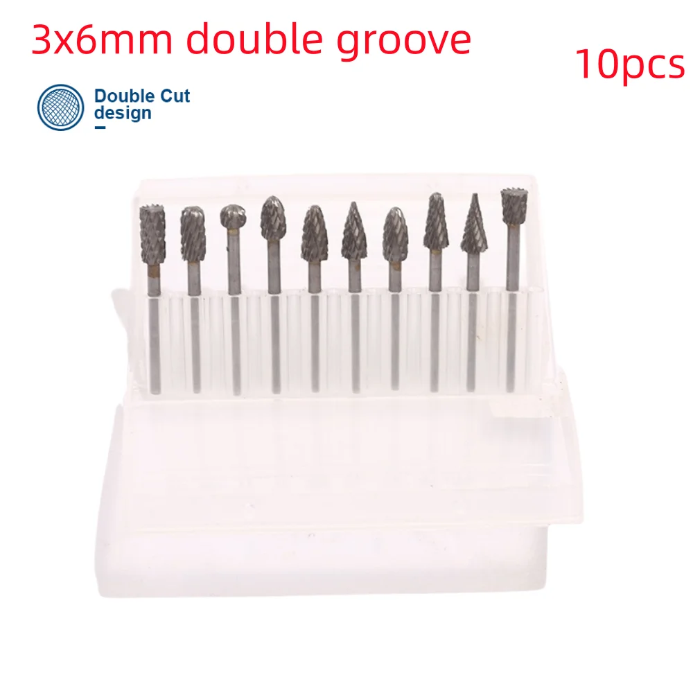 Imagem -03 - Shank Carboneto de Tungstênio Fresa Ferramenta Rotativa Rebarbas Duplo Diamante Corte Rotativo Ferramentas Dremel Moagem Elétrica Novo 10pc