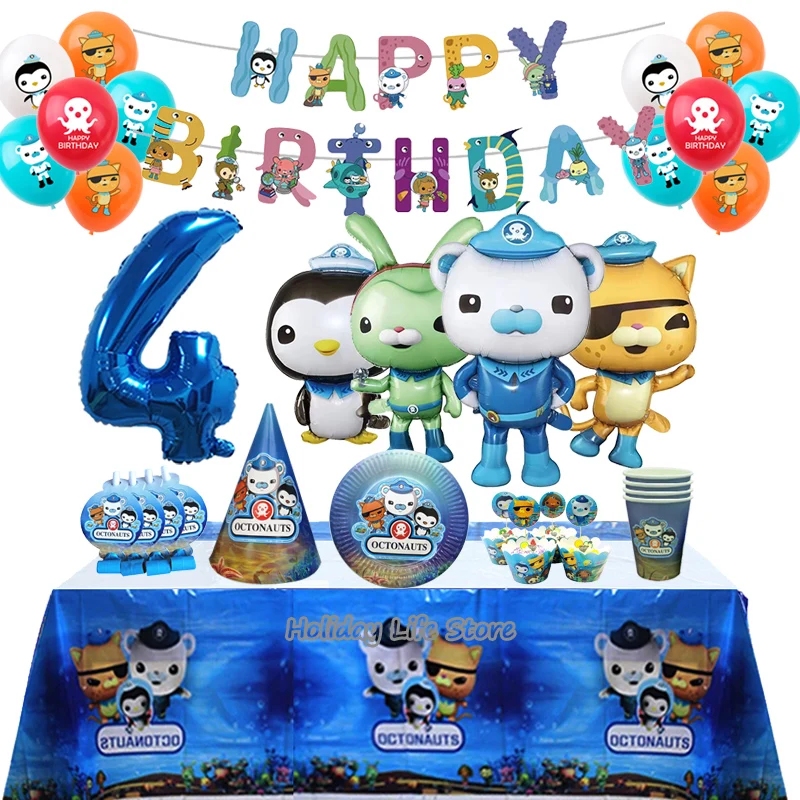 New Octonauts Birthday Party Decoration For Kids Latex Foil Balloon Event Supplies Disposable Tableware Barnacles Peso Backdrop