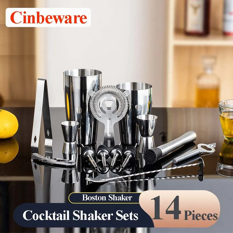 Stainless Steel Bar Cocktail Shaker Set Boston Shaker Bartender Kit Home Drink Party Accessories 14piece Bar Barware Tools