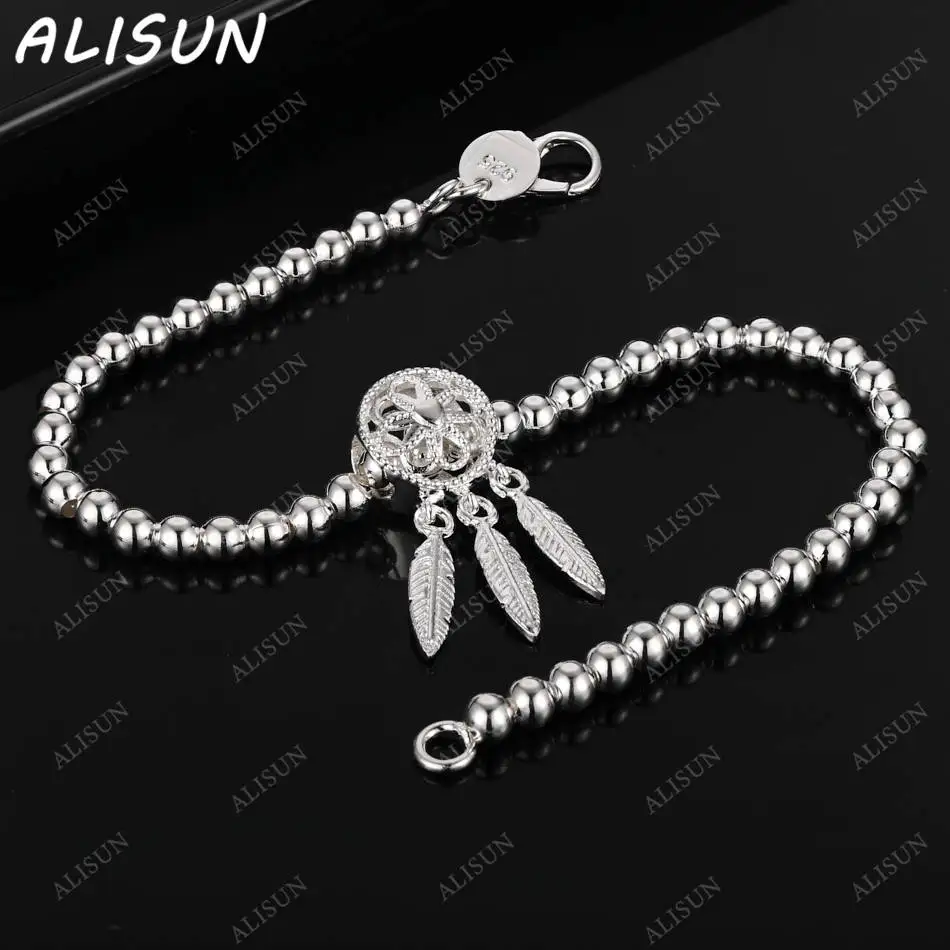 

ALISUN 925 Sterling Silver Dreamcatcher Beaded Bracelet For Women Fashion Jewelry Charm Grace Noble Wedding Accessories