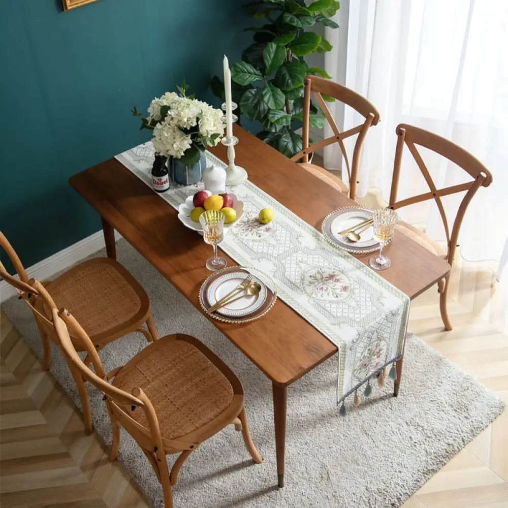Beautiful Chenille Table Runner Tassel Accent Dining Tablecloth Modern Minimalist Style Fabric Desk Cover For Home Party Decor