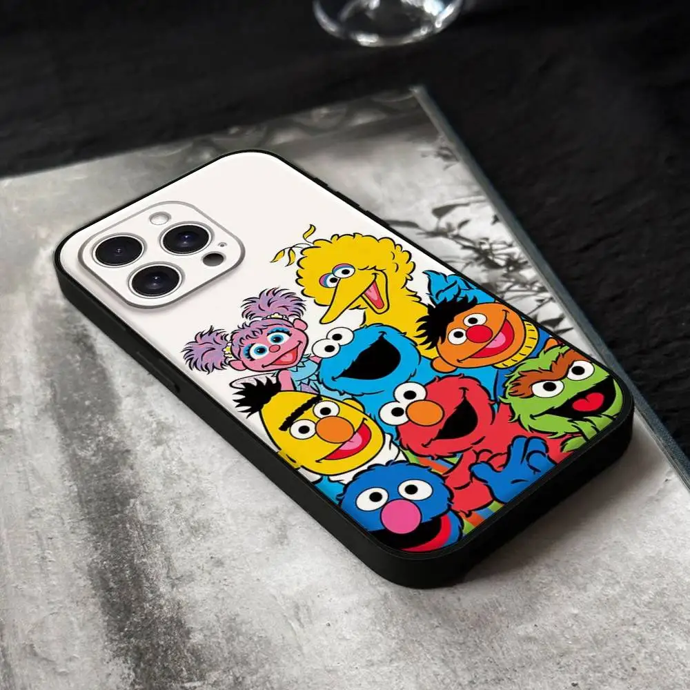 Capa de telefone dos desenhos animados S-Sesames-u-Streets para iPhone 17,16,15,14,13,12,11 Plus,Pro,Max,XR,XS,X,7,8 Plus, Mini Silicone Preto Macio