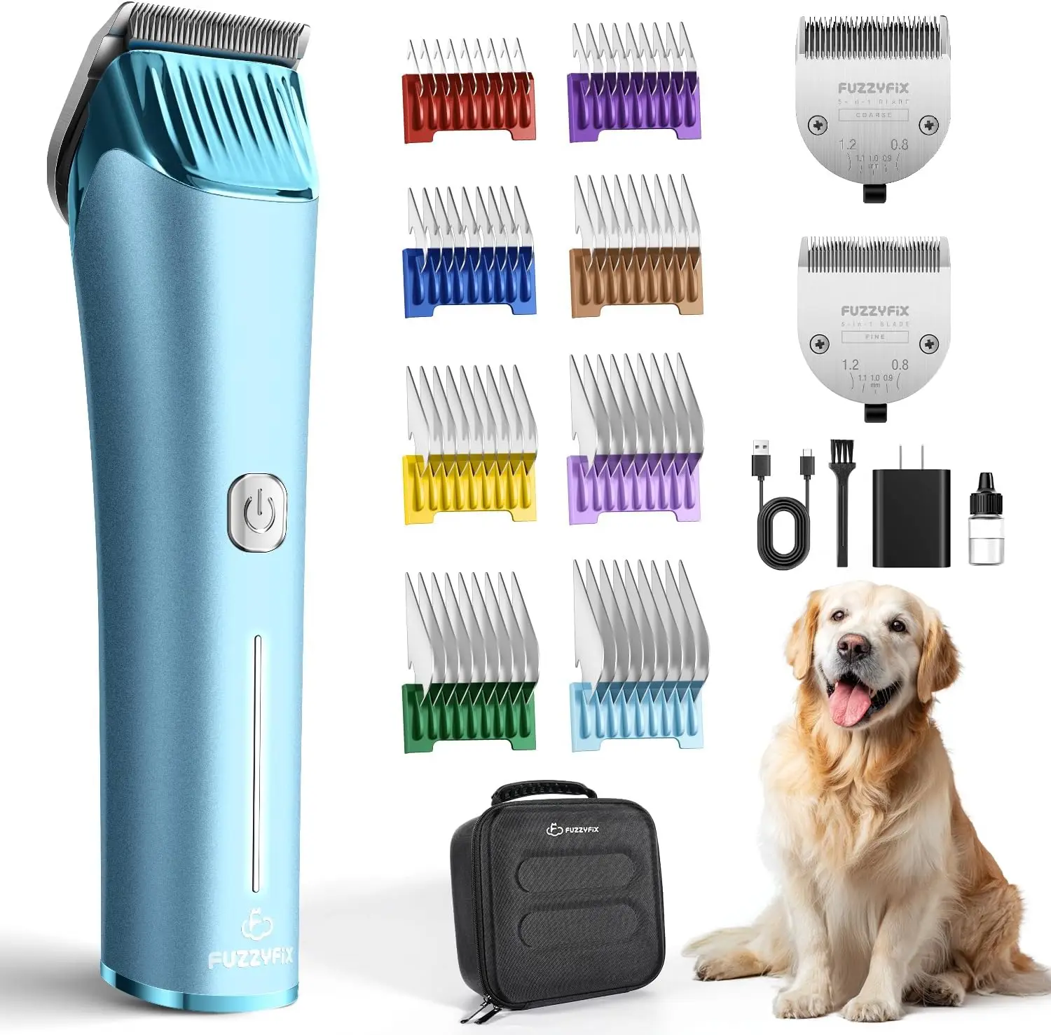 5-in-1 Cordless Pet Grooming Clipper, Adjustable A5 Blade, 2 Speeds, USB-C, for Dogs Cats Horses