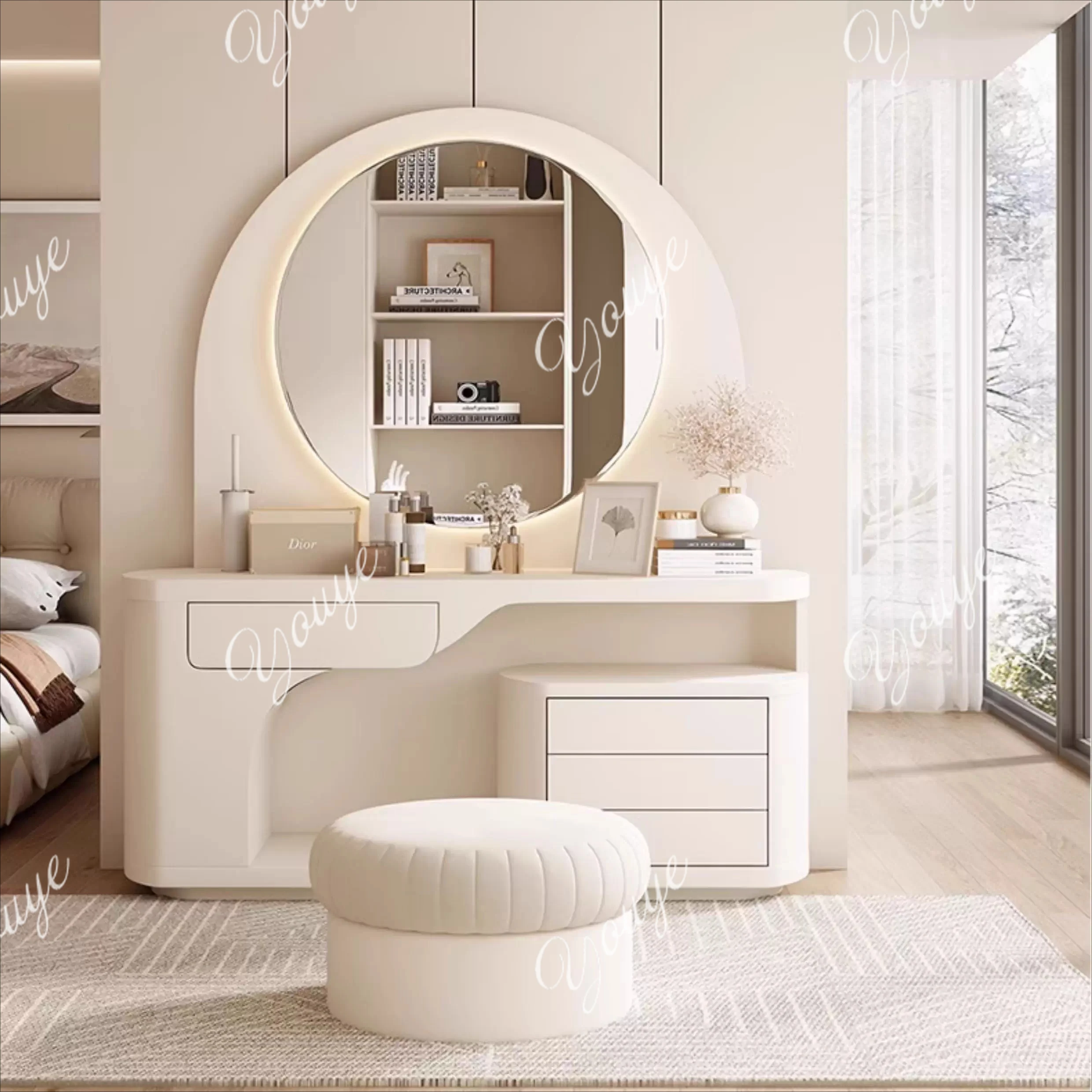 

Dresser makeup table bedroom simple modern bedside table integrated storage chest new light luxury cream style