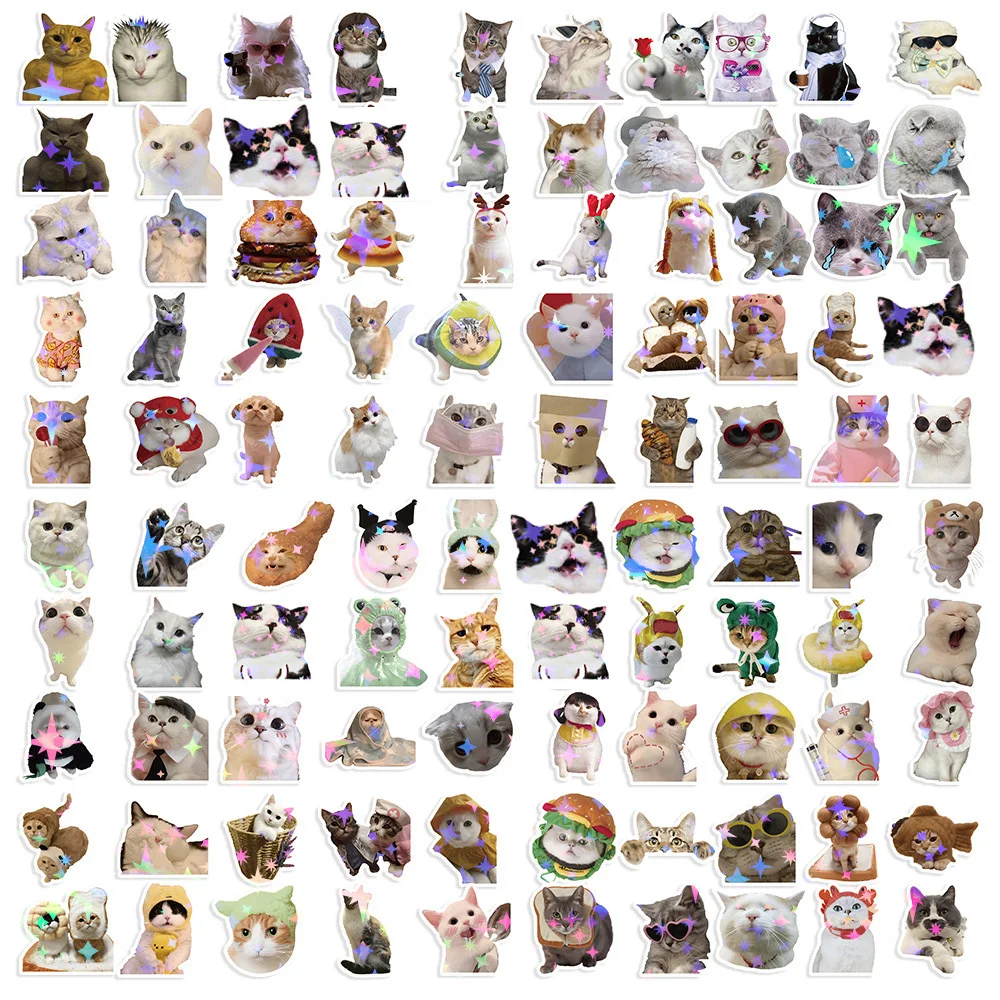 10/50/100/200 szt. Urocze naklejki z kreskówkowym kotem laserowym, naklejki DIY na laptopa, telefon, lodówkę, walizkę, do dekoracji pamiętnika, zabawka dla dzieci